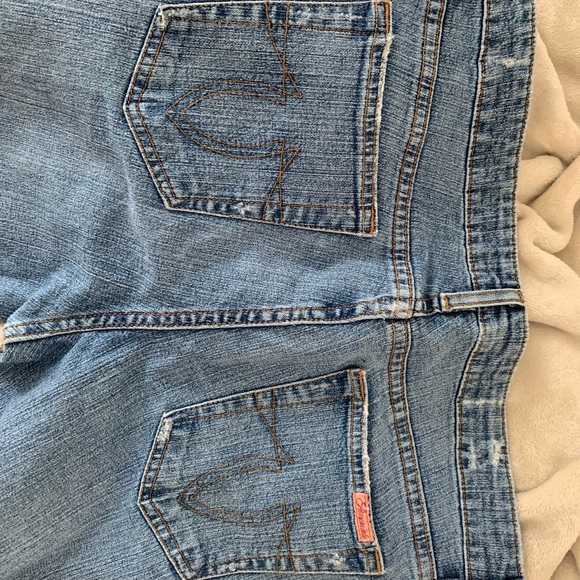 Vintage 90s Aeropostale light wash bellbottom jeans with pink detailing - Picture 3 of 6